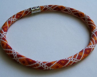 Bead Crochet Necklace Pattern: Geometrics in Red and Orange Bead Crocheted Necklace Pattern