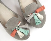 The Loafers Shoes in Gray Suede and Colored Tassels - Handmade Leather Shoes