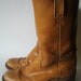 Vintage golden tan leather engineer boots unisex wood heel like Frye men's SZ 8 made in Canada