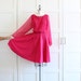 SALE - Vintage Party Dress, Hot Pink Princess Pleated Dress Full Skirt with Sheer Sleeves, size Large XL