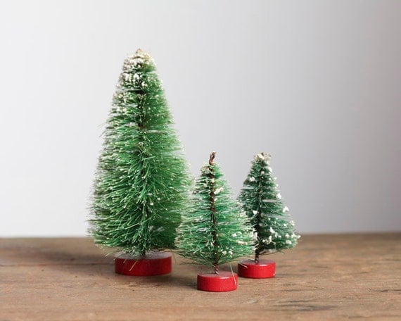 Vintage Bottle Brush Trees Retro Christmas Decor Set of 3