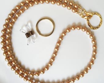 Vintage Gold Swarovski Pearl Convertible Eyeglass Lanyard Chain Necklace, Autumn Fall Eye Glasses Chain, Pearl Lanyard, Gold Lanyard