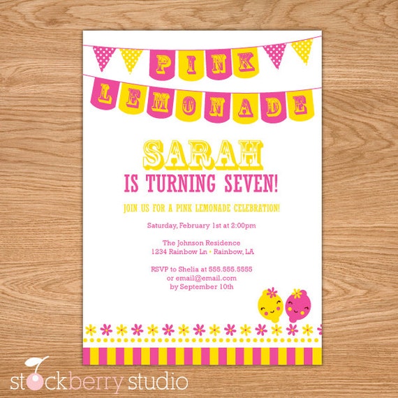 Pink Lemonade Custom Printable Invitation Il_570xn