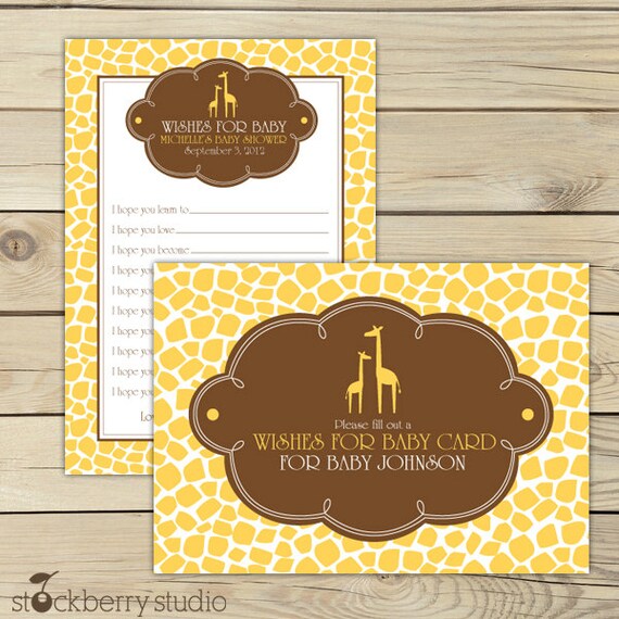 Giraffe Wishes For Baby Girl - Printable Advice Card - Giraffe Baby Shower Advice Card - Yellow & Brown Il_570xn