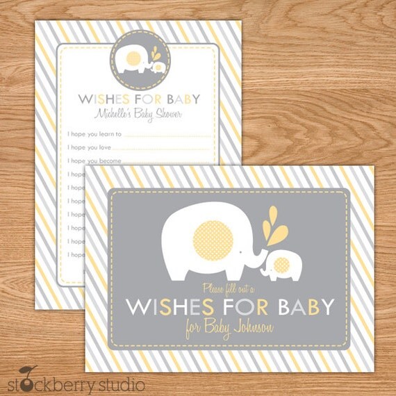Yellow and Gray Advice Card Printable - Elephant Wishes for Baby - Elephant Baby Shower Printable Card Il_570xn