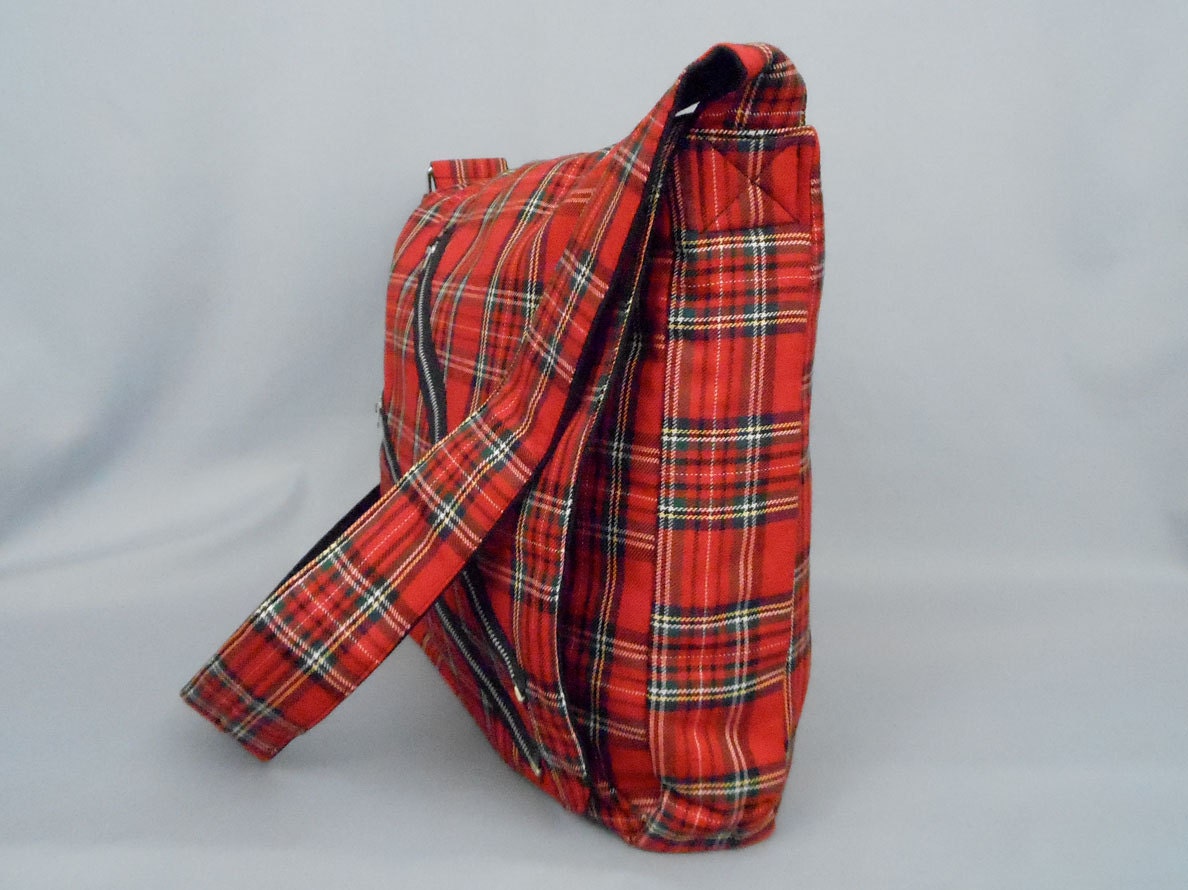 red plaid messenger bag