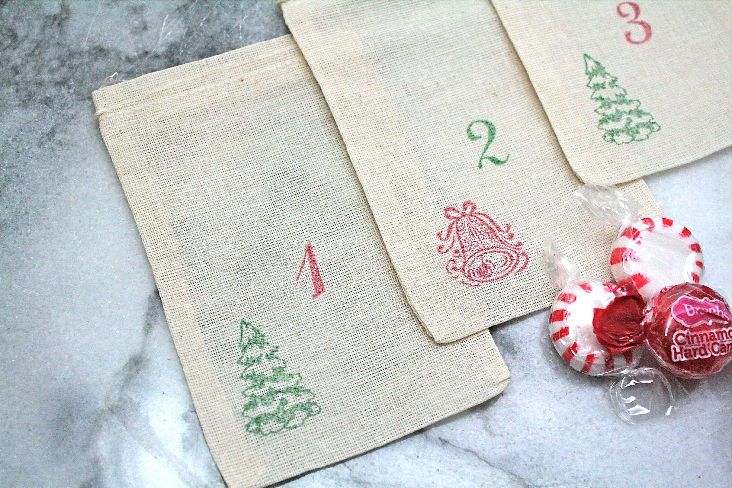 Advent calendar set. Muslin favor bags 3x5. Set of 24.