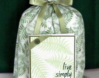 Fern Leaves Medium Fabric Gift Bag - Nature, Natural, Simple, Minimalist, Plant, Green, White, All Occasion