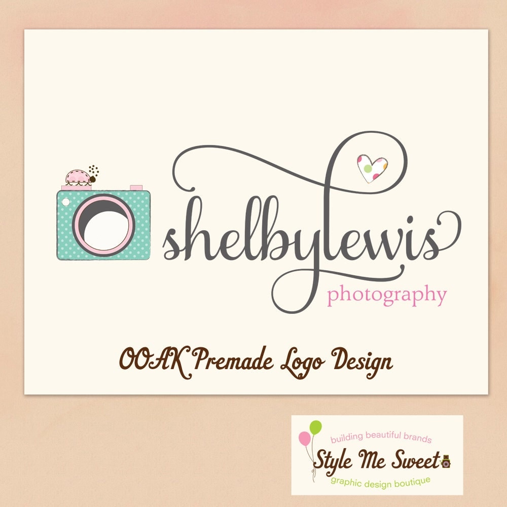 Premade Logo  Design Hand Drawn Cute  Dotty Camera a Ladybug