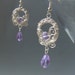 Purple fairy earrings, silver plated handmade wire wrapped jewelry