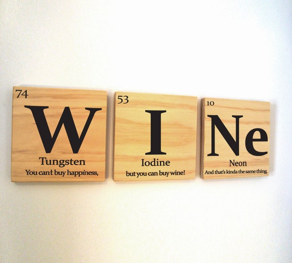 Periodic table of elements WINE wooden tile wall art with quote