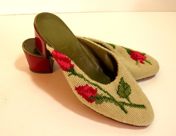 Vintage Needlepoint Shoes With Roses