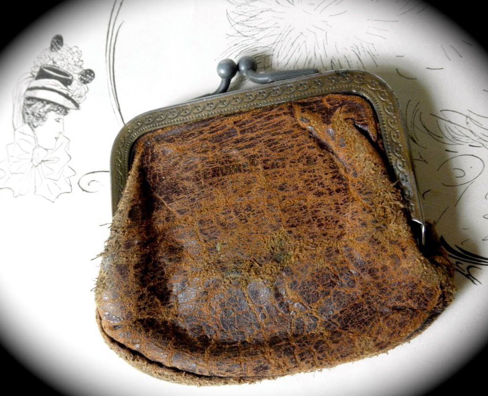 Small Antique Leather Coin Purse Rare and Rustic