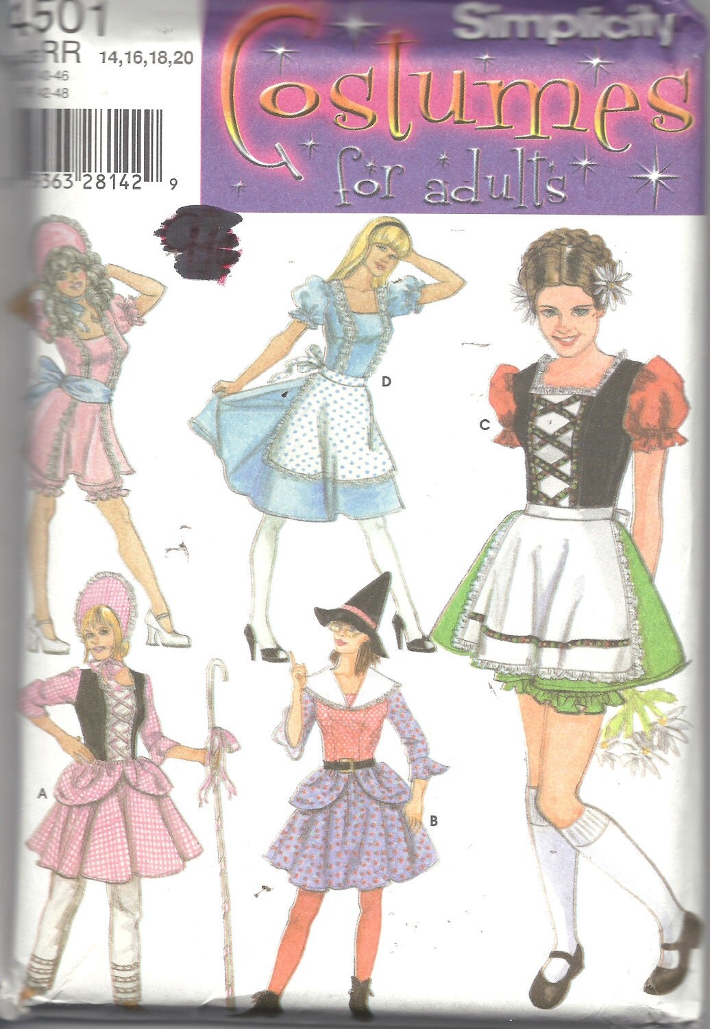 Adult Simplicity Costume Pattern 4501 Sexy Bo Peep Witch Alice 