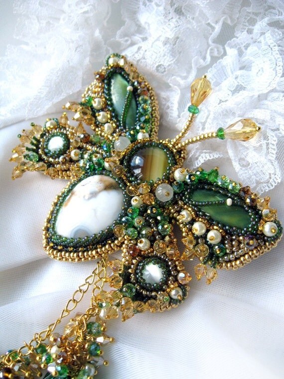 Items similar to Bead embroidered butterfly brooch 