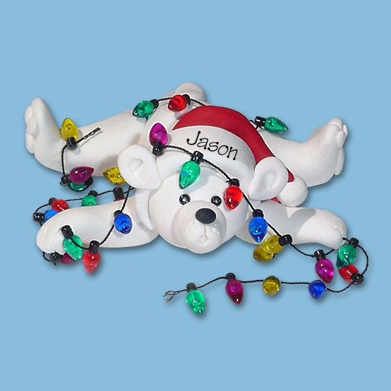 polar bear w christmas lights handmade polymer clay polar bear w christmas lights handmade polymer clay