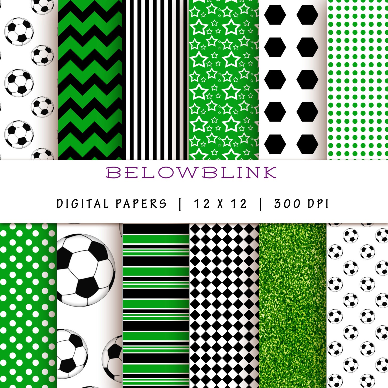 Soccer Ball Digital Paper Pack Scrapbook Papers 12 jpg files