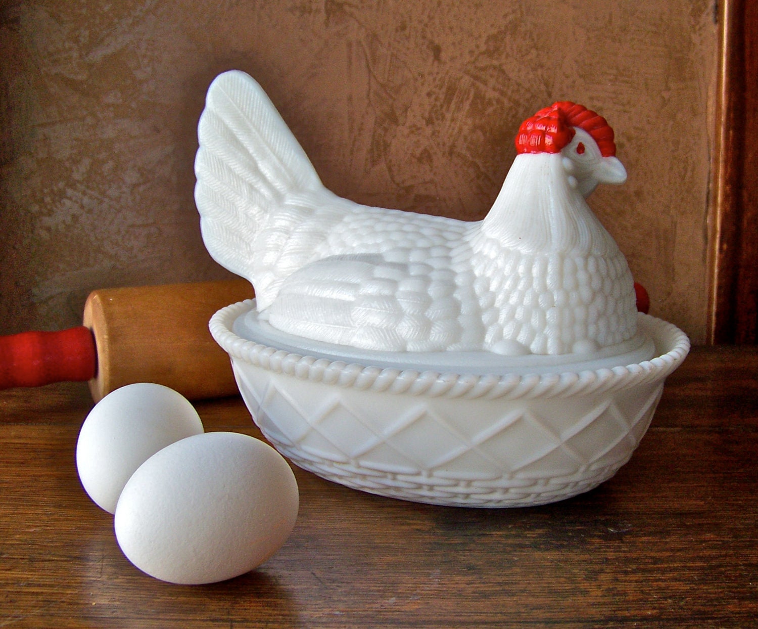 Antique Milk Glass Hen Serving Dish Westmorland Chicken Bowl