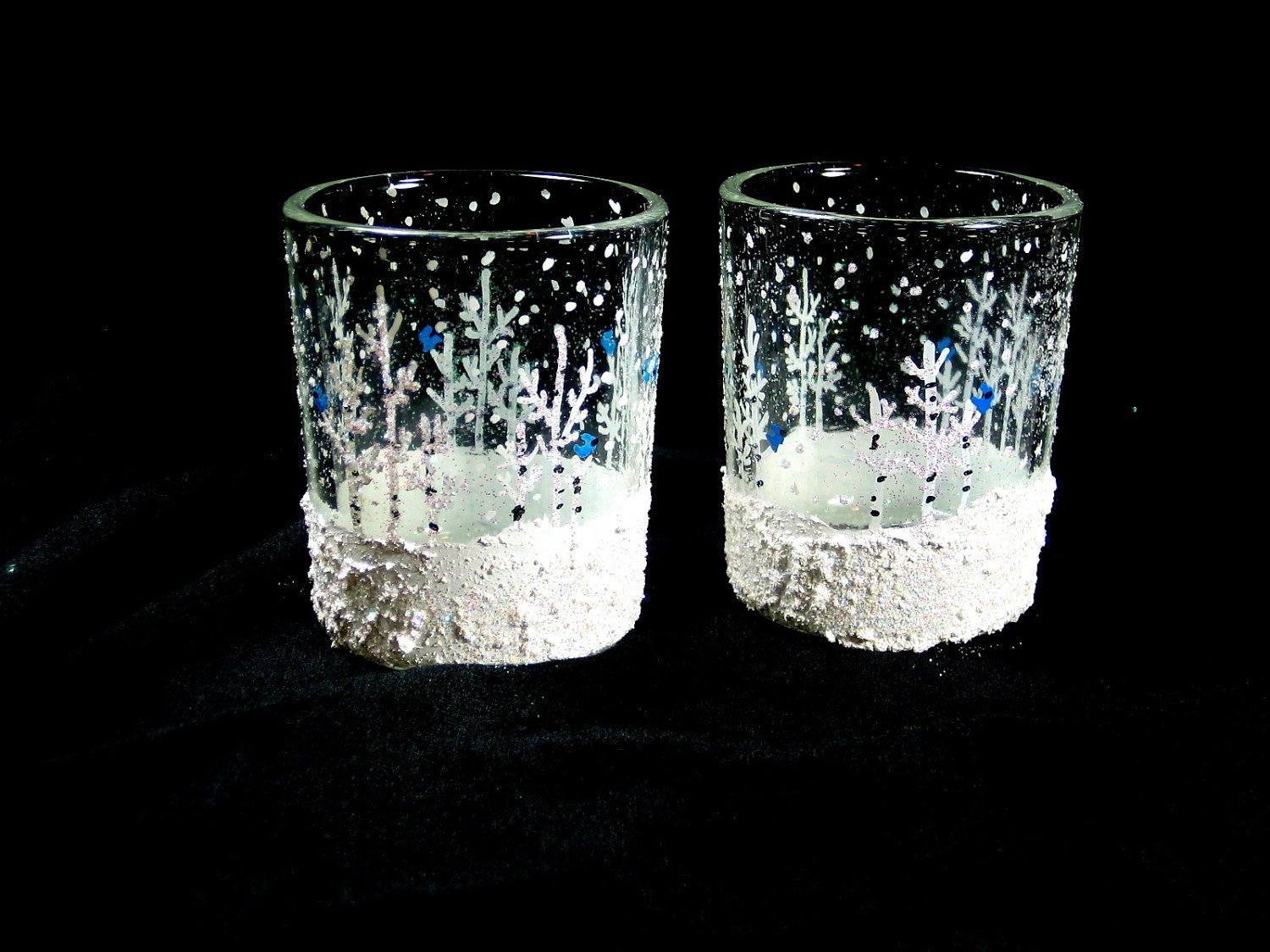 Hand Painted Glass Votive Candle Holders Blue by just4christmas