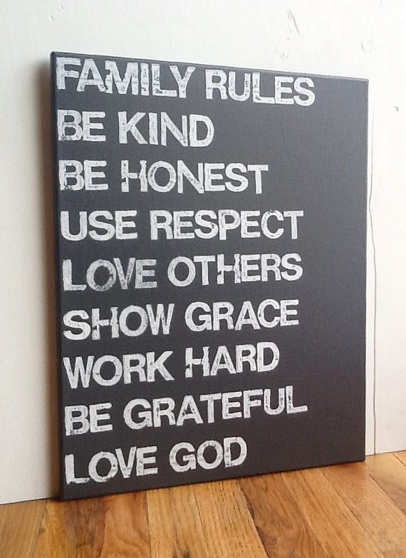 16X20 Canvas Sign Family Rules Graphite Gray and White