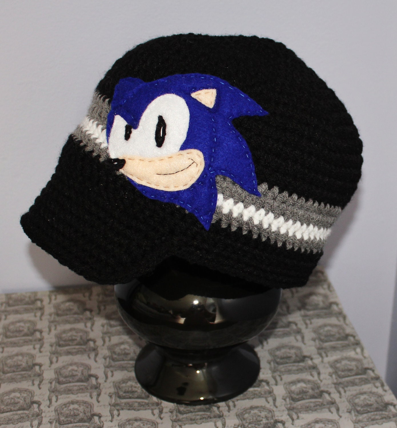 Sonic the Hedgehog Visor Hat Black Grey and White Felt