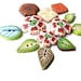 Set of 12 Flower Leaf BUTTONS, Kaleidoscope Geometric - handmade POLYMER CLAY, green brown cream gold orange caramel pink