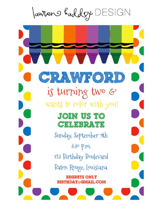 Art Birthday Invitation Crayon Birthday Coloring Birthday
