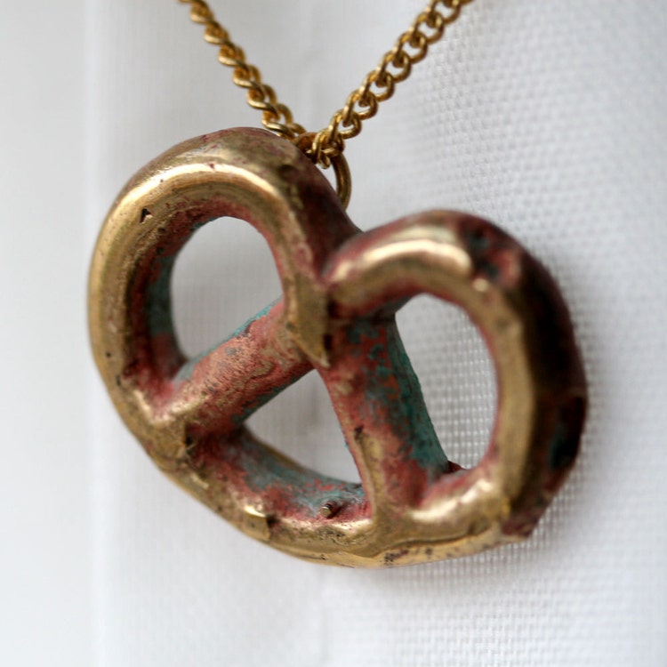 brass pretzel necklace food jewelry brass pendant on by radicals