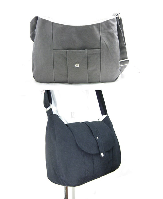 On Sale 20 off black cotton canvas bag / messenger bag