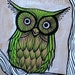 Woodland Green Owl on Tree Branch Art Print - woodland cute owl art - print of original painting