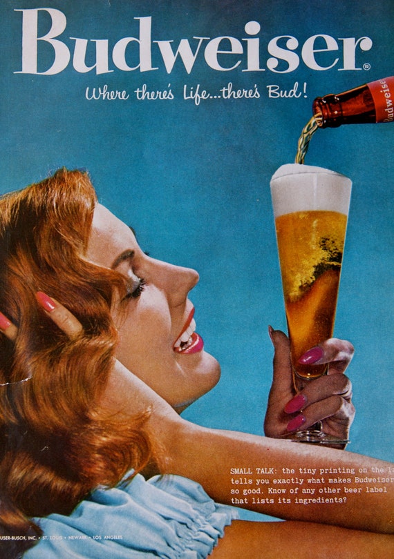 1958 Budweiser Advertisement / Red Head