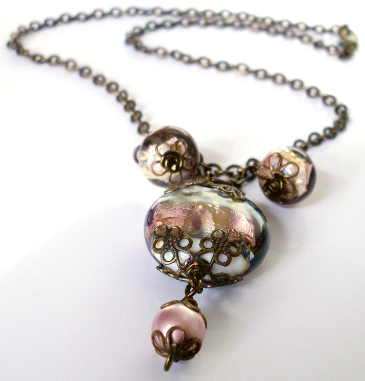 Art glass pendant necklace. Antiqued brass by ArtfulTrinkets1
