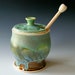Honey Pot / Lidded Jar / Sugar Bowl / Handmade Pottery in Green and Honey Amber