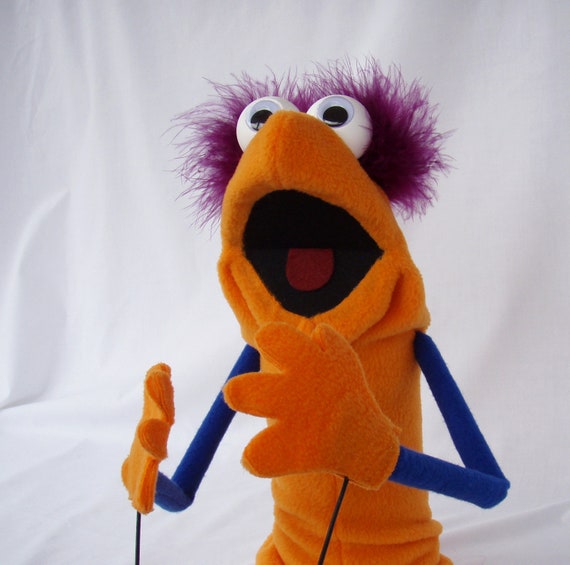 Orange and Blue Google Eye Hand Puppet with Rod Arms and