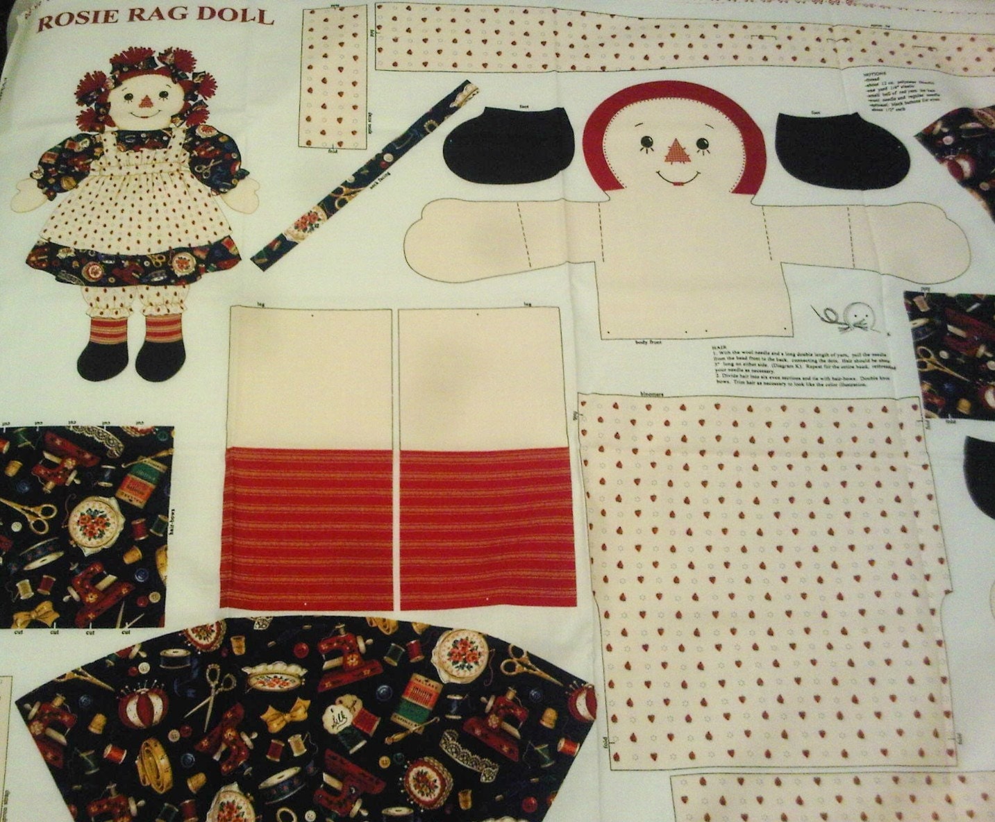 Raggedy Ann Fabric RAG DOLL & Clothes Cotton Panel BIG 20