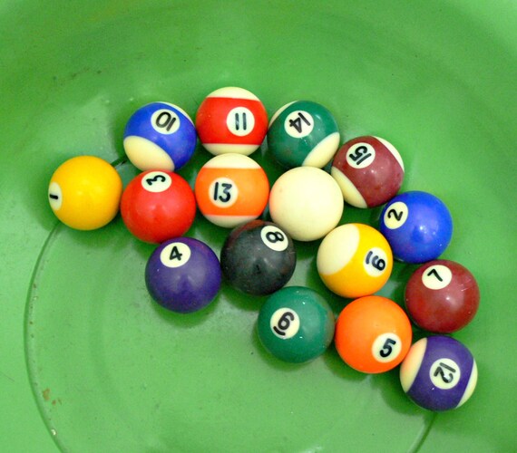 Vintage Mini Pool Balls Complete Set of 16 Billiard Balls