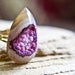 Maroon Red Teardrop Bubbly Drusy Sparkling Agate Cabochon, Stone on Gold Plated Ring