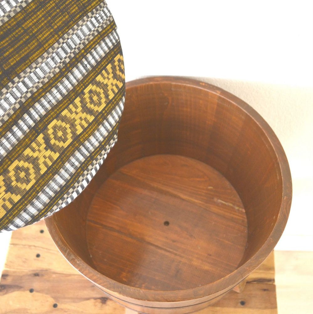 Wood Wine Barrel Foot Stool Ottoman Vintage 1960s H