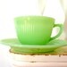 Jadite Cup and Saucer Fire King Jane Ray 1950s