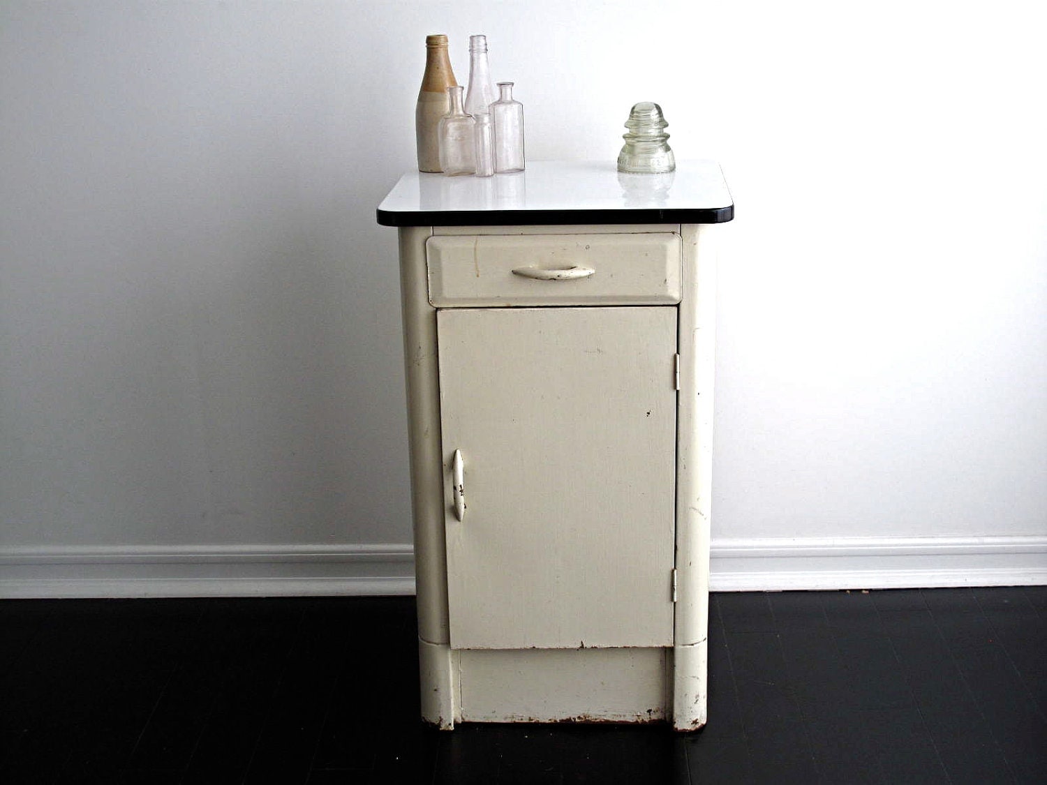 Vintage White Metal Cabinet with an Enamel Top by ...