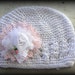 Gorgeous Vintage Shabby Chic White Knit Beanie with Pink Doily and White Flower Baby Childs Girl
