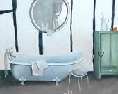 Original Acrylic Painting, Bathroom still life art, country interior, home decor ,original canvas painting by inameliart