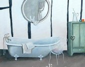 Original Acrylic Painting, Bathroom still life art, country interior, home decor ,original canvas painting by inameliart