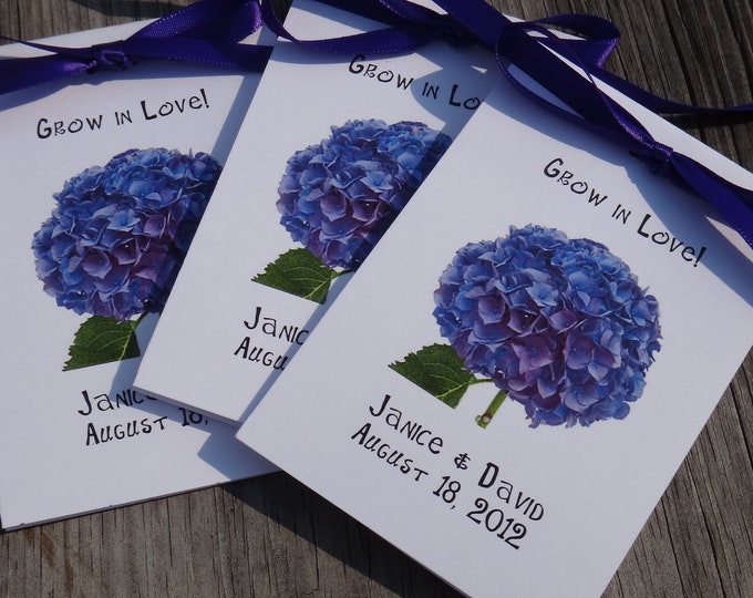Purple Hydrangea Design on Front~Wildflower seeds Inside. Perfect for Bridal Shower or Wedding SALE CIJ Christmas in July