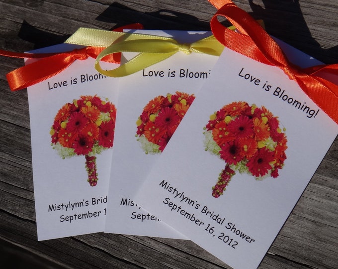 Personalized Wildflower Seeds with Gerber Daisy design on front for bridal shower or wedding day SALE CIJ Christmas in July
