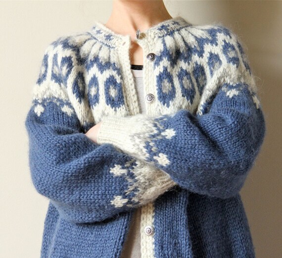 80s Icelandic Sweater traditional wool cardigan Lopapeysa