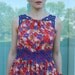 Red and blue dress, floral print dress, butterflies dress, flowers dress, summer dress with crochet butterflies, full skirt dress
