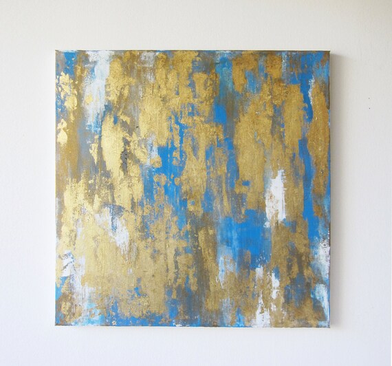 Items similar to 24" x 24" Abstract Blue White Gold Painting on Etsy