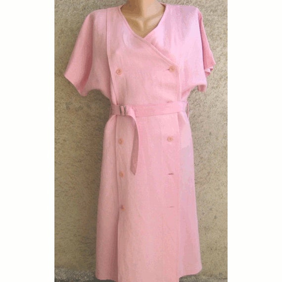 Vintage Linen Dress Kimono Pencil Skirt Women Pink Midi by DILMA