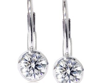 60CT Diamond Bezel Set Lever Back Studs 14K White Gold Womens Earrings ...